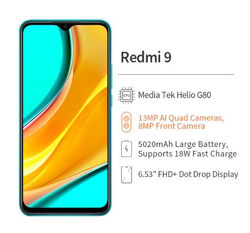 купить дешево глобальная версия Redmi 9 4 Гб 64 Гб Смартфон Helio G80 Redmi9 13MP AI Quad Camera 5020mAh Type-c 6,53