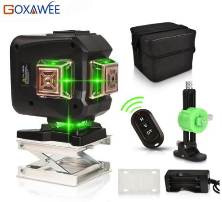 купить на алиэкспресс GOXAWEE зеленый лазерный уровень 12 линий 3D самонивелирующийся 360 поперечный горизонтальный и вертикальный автоматический лазерный уровень мощный зеленый луч
