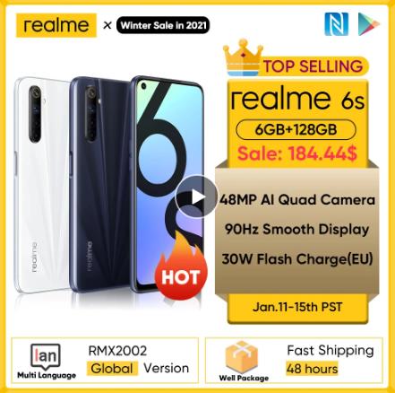 купить Realme 6s NFC в мире смартфон 90 Гц 6,5 ''Дисплей 6 ГБ 128 ГБ мобильный телефон 48MP 4300 мА/ч, 30W смены телефон Android телефонов