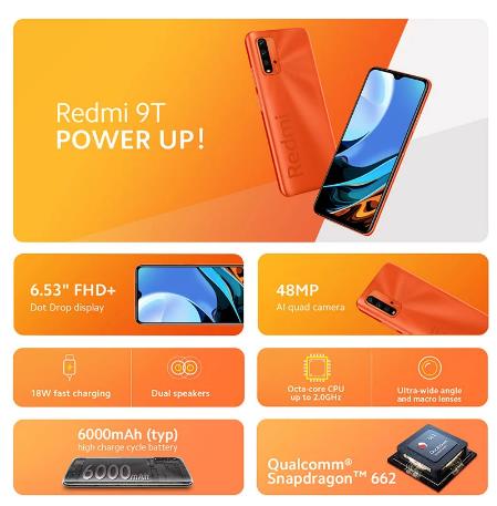 Мировая премьера глобальная версия смартфона Xiaomi Redmi 9T 4 Гб 64 ГБ/4 ГБ 128 ГБ Snapdragon 662 48MP камера заднего вида 6000 мАч без NFC