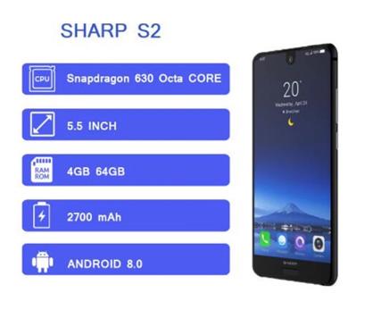 Смартфон SHARP AQUOS C10 S2, ОЗУ 4 Гб, ПЗУ 64 Гб, идентификация по лицу, экран Full HD 5,5 дюйма, процессор Snapdragon 630 8-ядерный, Android 8.0, камера 12 Мп, аккумулятор 2700 мА*ч