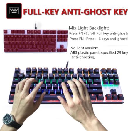 Metoo игровая механическая клавиатура с защитой от привидения русская/Американская синяя черная красная клавиатура с подсветкой USB Проводная клавиатура для pro Gamer