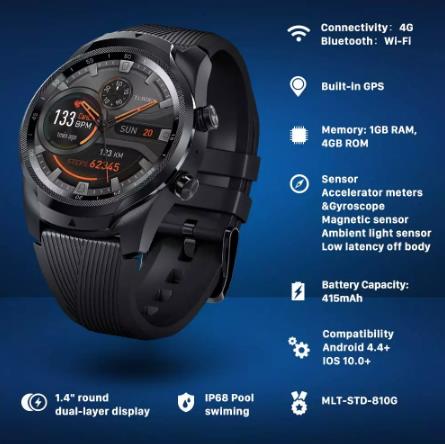купить Введите TIC800, чтобы сэкономить 800руб TicWatch Pro 4G/LTE Европейская версия 1 ГБ ОЗУ отслеживание сна IP68 Водонепроницаемые часы NFC LTE для Vodaphone в Германии мужские спортивные часы