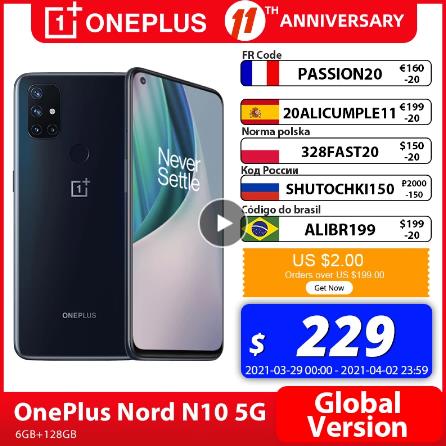 OnePlus Nord N10 5G OnePlus Official Store Мировая премьера глобальная версия 6 ГБ 128 Snapdragon 690 смартфон 90 Гц Дисплей 64MP Quad камеры Warp 30T NFC