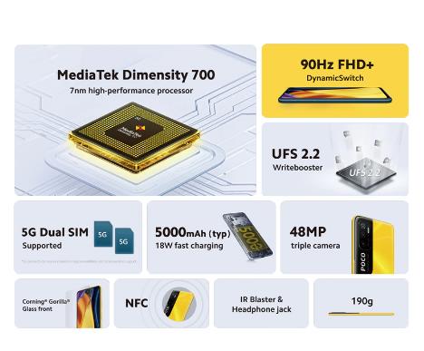 [Мировая премьера] глобальная версия POCO M3 Pro 5G Dimensity 700 Octa Core 90 Гц 6,5 "FHD + безрамочный экран с DotDisplay 5000 мА/ч, 48MP тройной Камера NFC